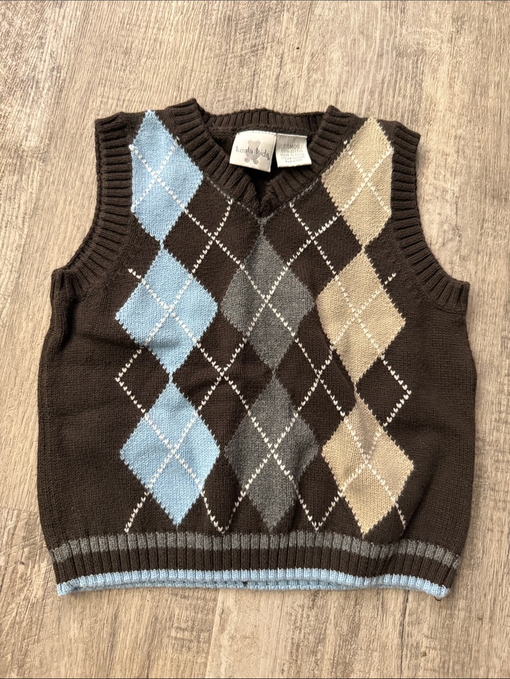 **4 for $15**Children's Brown Argyle Sweater Vest with Blue and Tan Accents